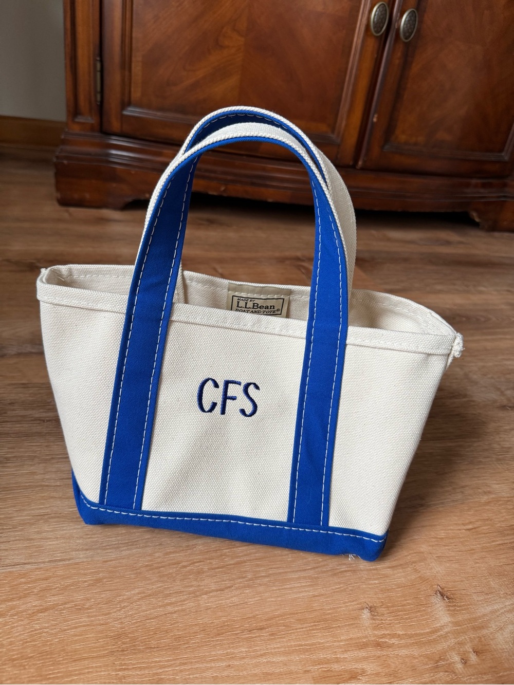 L.L. Bean Boat And Tote Canvas Cream and Blue Striped Mini Tote